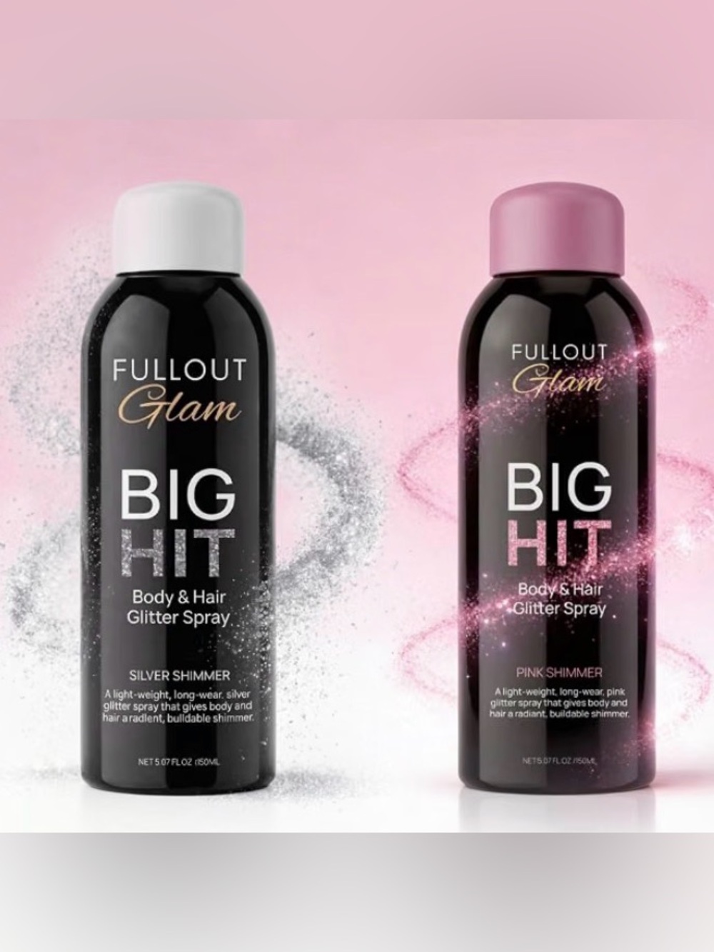 🆕Full Out Glam Big Hit Glitter Spray 2 Pack | Pink & Silver Hair + Body Shimmer✨